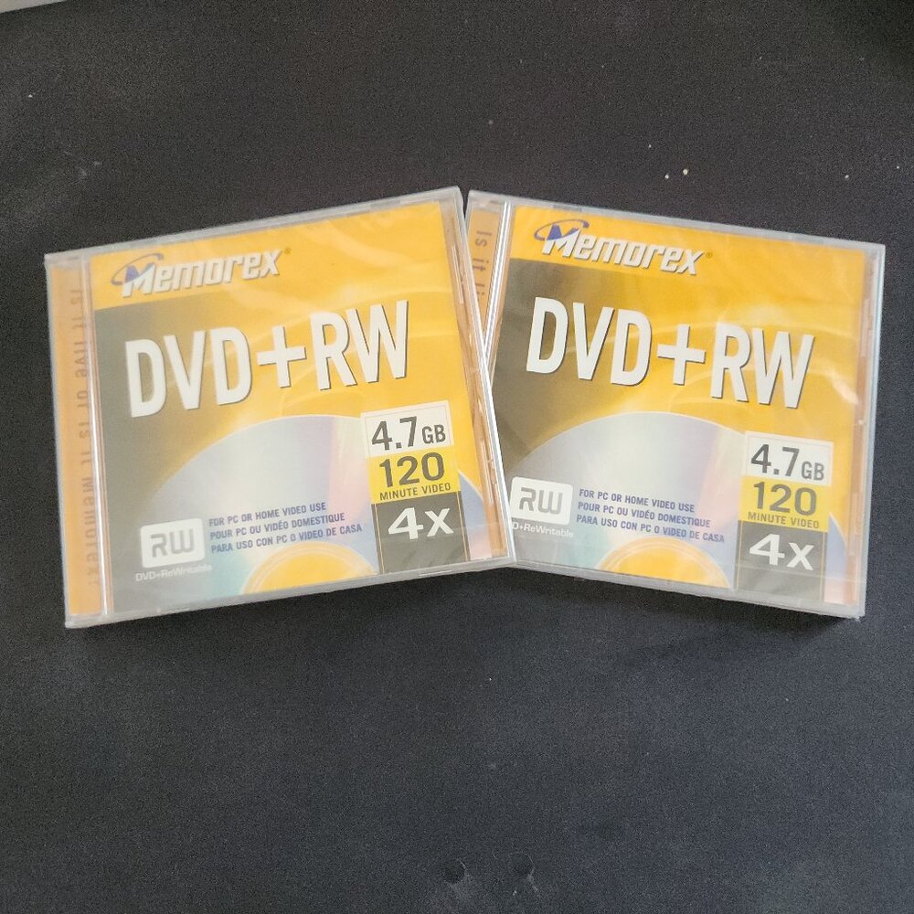 New Memorex DVD+RW 4x 4.7 GB 120 min 2 pack Rewritable Reinscriptable Regrabable
